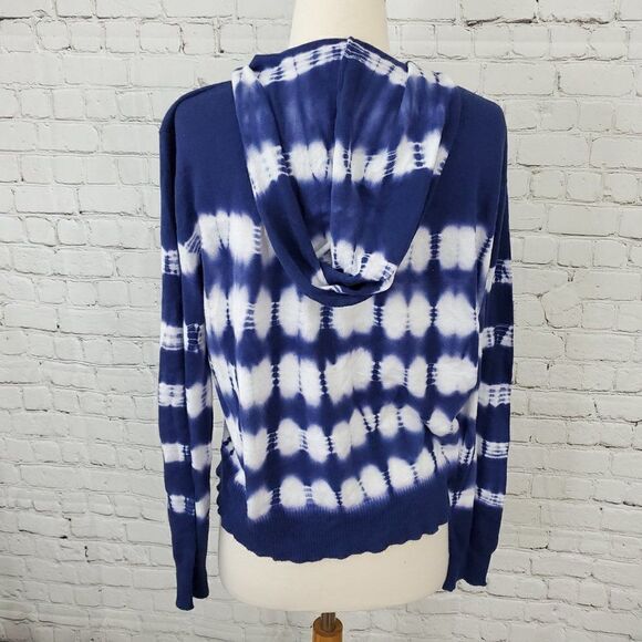 AQUA NWT Navy Blue & White Tie Dye Hooded Sweatshirt Top L - Picture 5 of 7